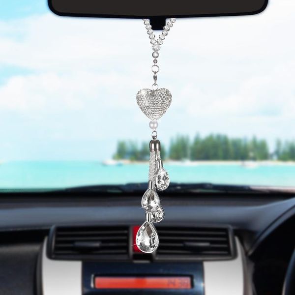 

car crystal heart rearview mirror ornaments interior hanging decorations creativity diamond rhinestones accessories