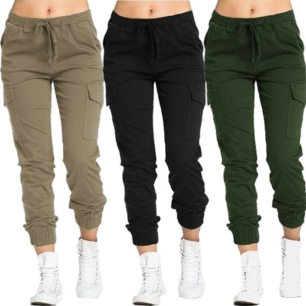 Kayotuas Pantaloni cargo Solid Autunno Casual Lace-Up Coulisse Vita alta Pantaloni Pantaloni Fitness Tuta Hip Hop Streetwear 210522