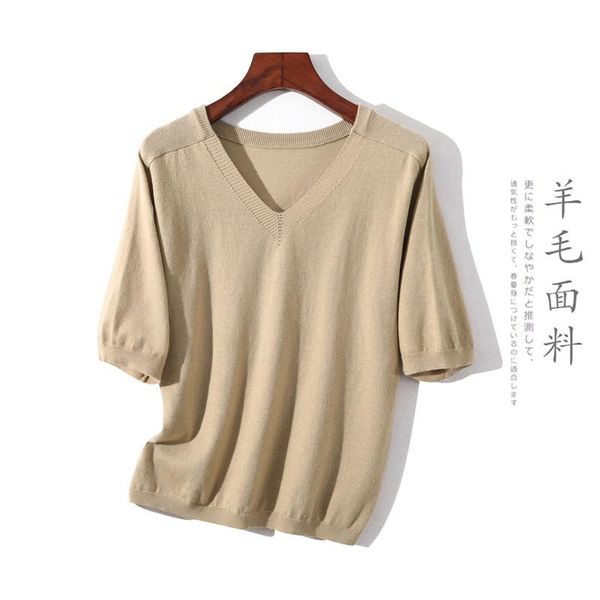 

women's sweaters 2021 autumn loose wool basic v-neck sweater women short sleeve breif knitted pullover solid casual, White;black