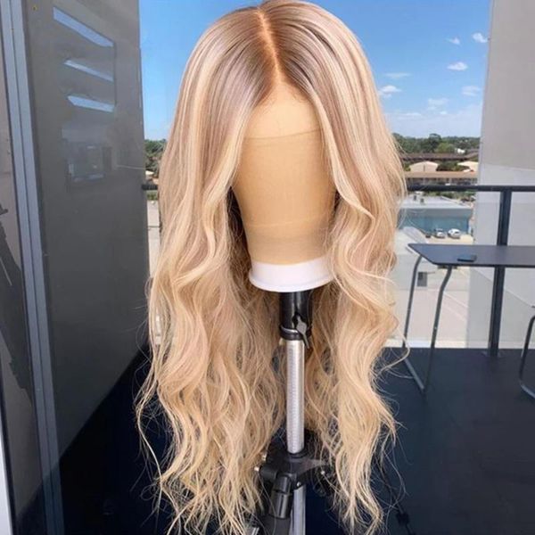 

synthetic wigs ombre blonde for women lace front wig long silky straight hair cosplay high temperature, Black