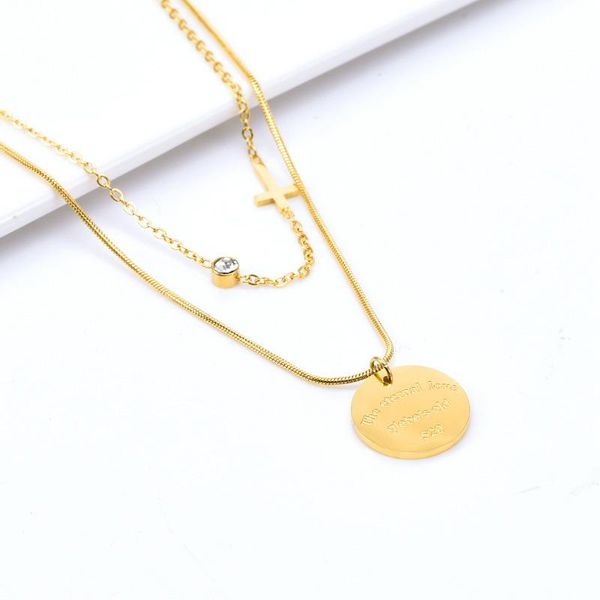 

pendant necklaces tinglso 2021 unique design simple round coin double letter titanium steel necklace fashion wear clavicle crystal women, Silver