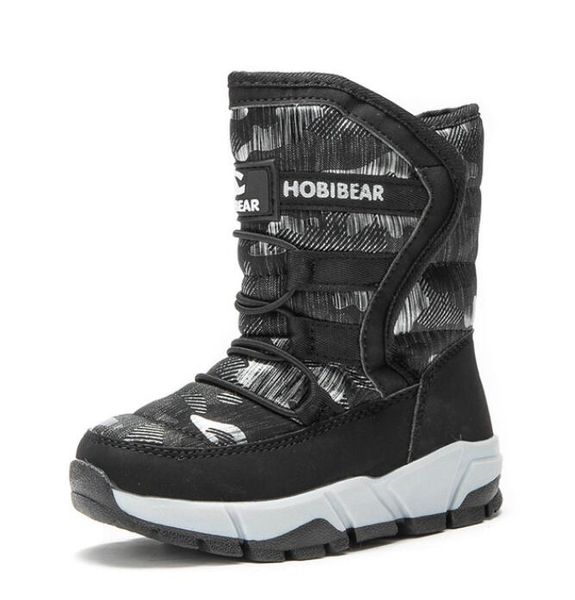 

new winter children' snow boots boys girls fashion waterproof warm shoes -30 degree kids thick mid non-slip, Black;grey