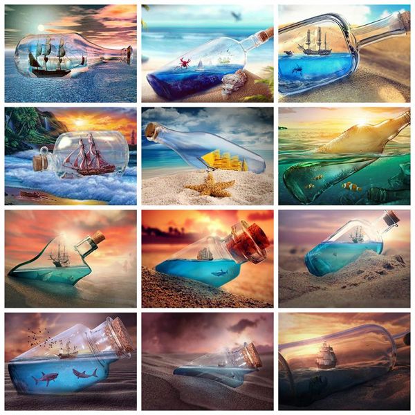

diamond painting huacan 5d seaside landscape diy wall art embroidery sunset handicraft needlework