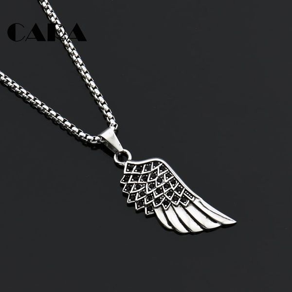 

pendant necklaces arrival white crystal feather wing & necklace 316l stainless steel mens wholesale cagf0360, Silver