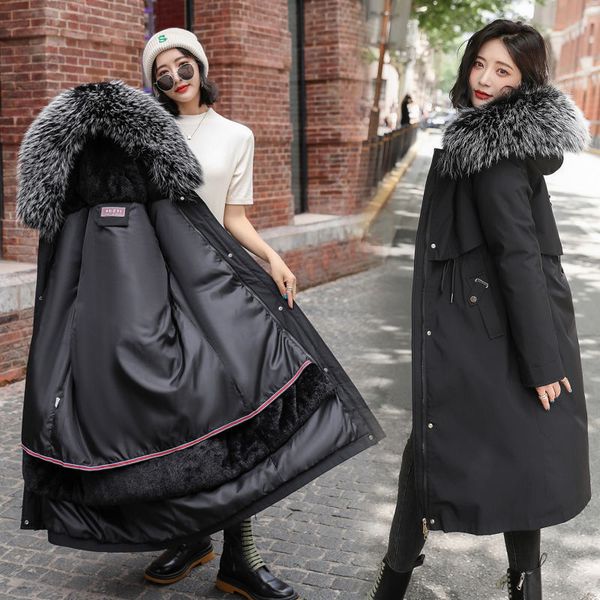 

detachable liner one coat three wear women's lengthened winter new thickened cotton jacket, Black