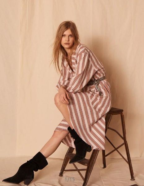 

casual dresses women dress chic v-neck vertical stripes irregular three quarter sleeve midi, Black;gray