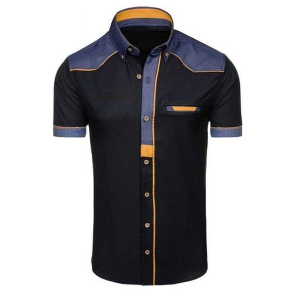 

men's casual shirts fashion denim short sleeve formal man summer clothing slim cotton plus size male, White;black