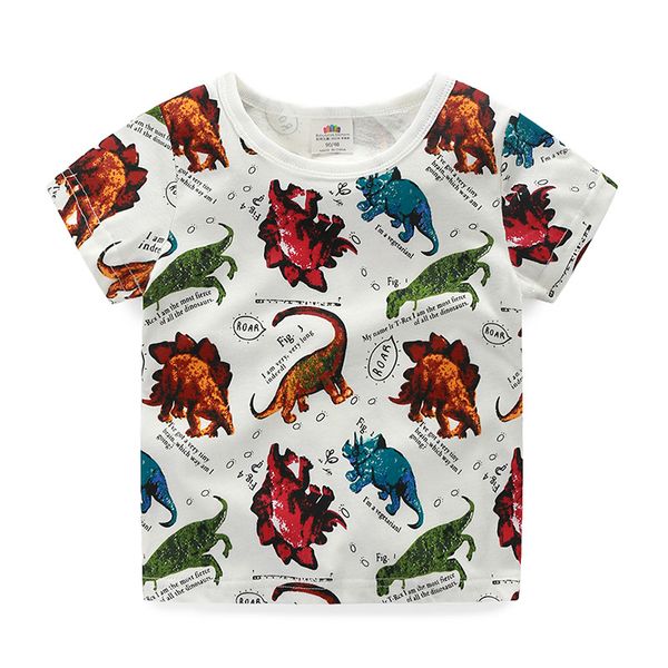 

2021 summer 2-10 years old childrens birthday gift clothing baby boys kids basic dinosaur print short sleeve tee t-shirt, White;black