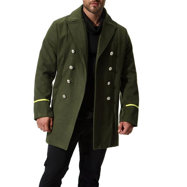 Herren-Trenchcoats, Herbst-Modelle im europäischen und amerikanischen Stil, Mantel aus feiner Wolle, langer Abschnitt, armeegrün, Windjacke, Größe XXL