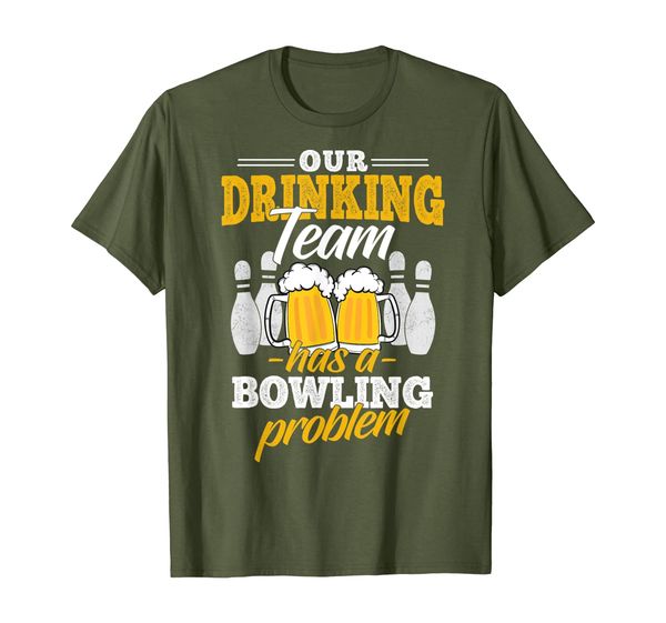 

our drinking team has a bowling problem funny bowler shirt, White;black