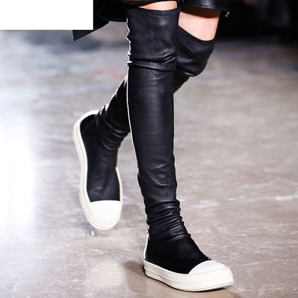 

boots stretch over the knee boots women flat platform patchwork runway autumn winter shoes thigh high elastic long booties ej7y, Black