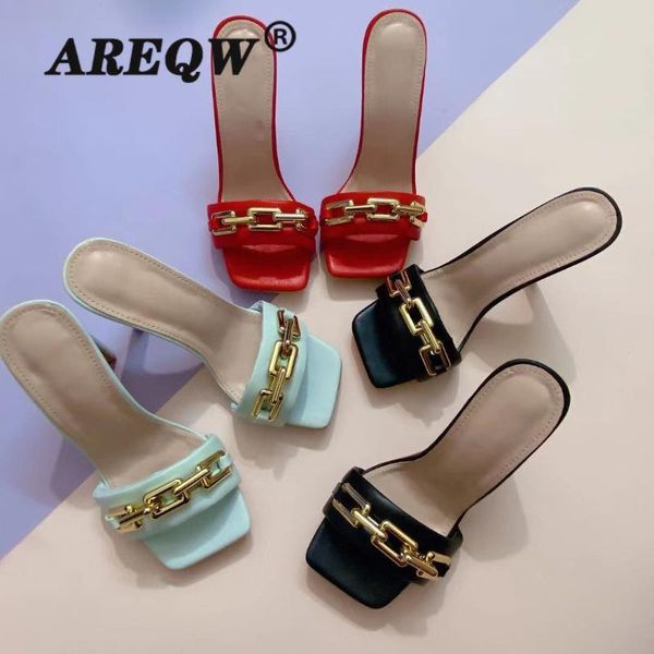 

summer slippers high heels party shoes ladies 2021 new women slides fashion shoes female concise pu black