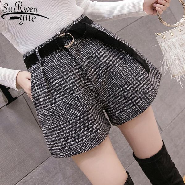 

women's shorts korean high waist plaid wide leg femme casual loose boots 2021 spring autumn wool women 6309 50, White;black