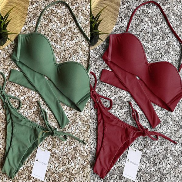 

women's swimwear bikini 2021 bandage micro brazilian set push up women swimsuit bathing suit swim wear bandeau biquin, White;black