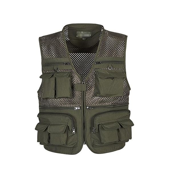

men's vests summer men waistcoat multi-pocket large size mesh vest fishing pography travel outdoor casual loose sleeveless jacket, Black;white