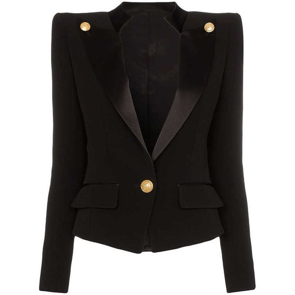 ALTA QUALITÀ est Designer Blazer Jacket Women's Single Button Satin Collar 210930