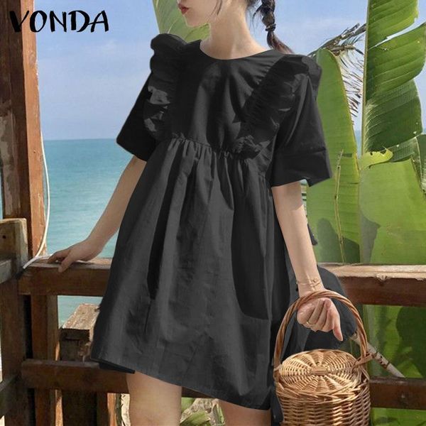 

dresses vonda women short dress summer half sleeve ruffles party dresses bohemian beach sundress bohemain vestidos plus size 5xl, Black;gray