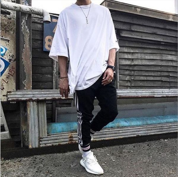 

arrive hip hop solid men t shirts oversize extended kanye west cotton justin bieber streewear swag tee, White;black