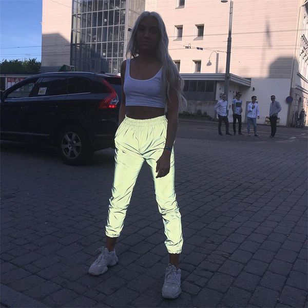 

jean loose sports reflective female sweatpants long satin jogger baggy casual hip hop pants dance fashion streetwear harajuku, Blue