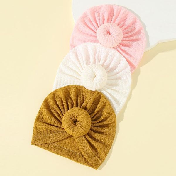 

caps & hats 3pcs/set solid color baby hat waffle girl turban knot head wraps kids bonnet beanie born pography props1, Yellow