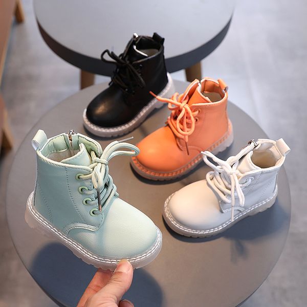 

new girls leather boots boys shoes spring autumn pu leather children boots fashion toddler kids boots warm winter, Black
