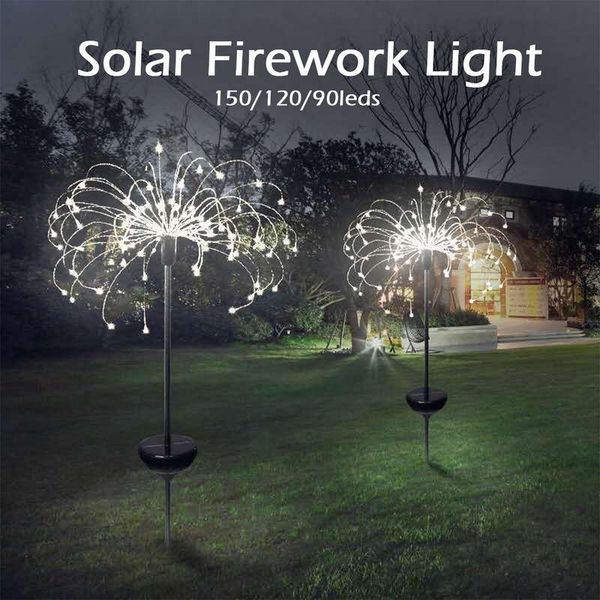

party decoration solar powered outdoor grass globe dandelion fireworks lamp 90/120/150 led for garden lawn landscape holiday light