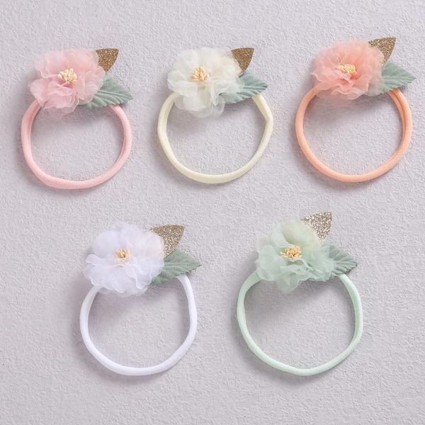 

hair accessories born artificial flower headbands for baby girls handmade nylon elastic hairbands headband toddler kids, Slivery;white