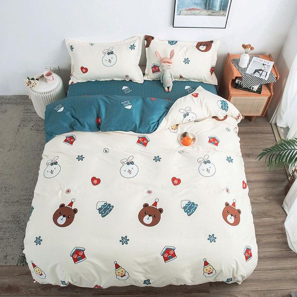 

bedding sets set 3/4pcs comforter cover zipper closure white bear printed including duvet and pillowcase bed sheet twin