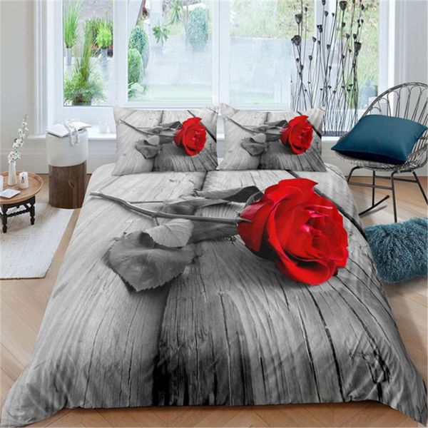 

bedding sets red rose set flowers printed duvet cover pillowcase  king twin single sizes comforter covers 2/3pcs bedclothes