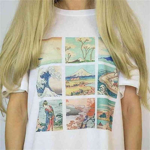 

katsushika hokusai painting t shirt japanese vintage style tees women short sleeve 3d printed tee 210512, White