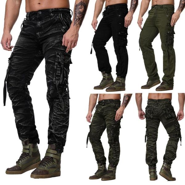 

military cargo pants men camouflage tactical casual cotton trousers pantalon hombre men's, Black