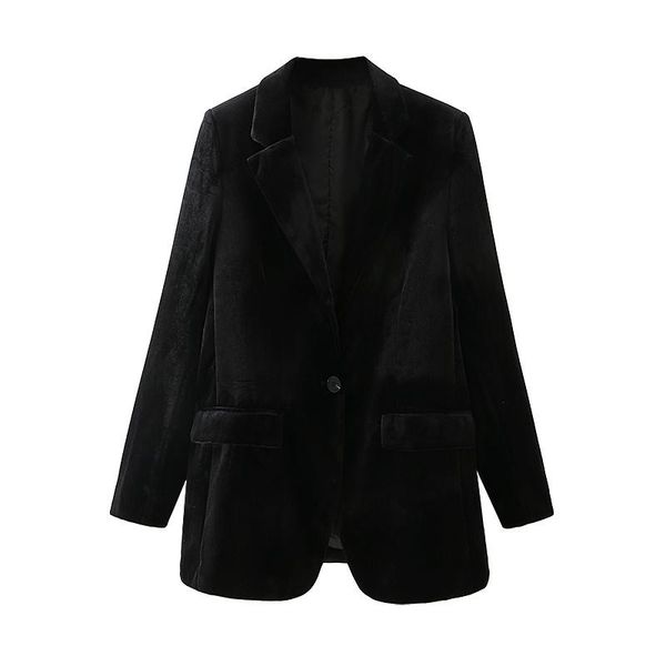 

women's suits & blazers causal women black velvet slim jacket ladies single button streetwear female chic pocket coats, White;black