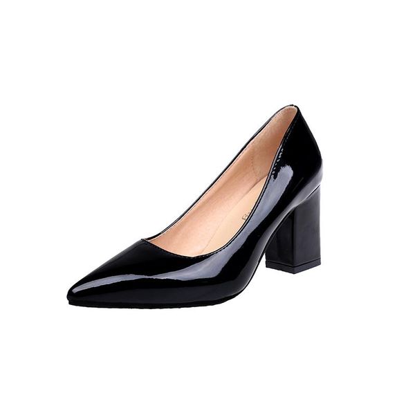 

fashion square high heels pointed toe solid dress women pumps wedding shoes plus size 41 42 43, Black