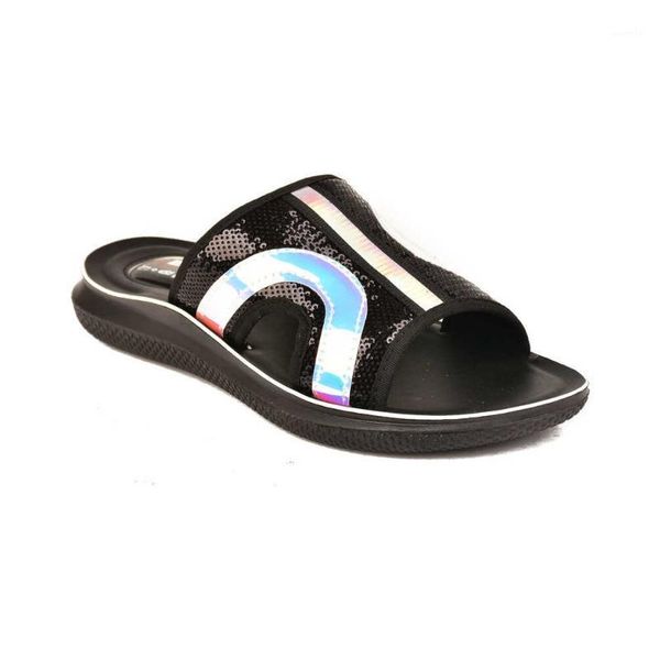 

slippers orthopedic women's with holograms, black, fashion made in turkey1
