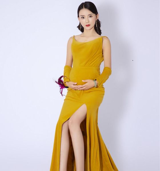 

neck pregnancy dresses maternity shoot dress pography pregnant women maxi gown po props, White