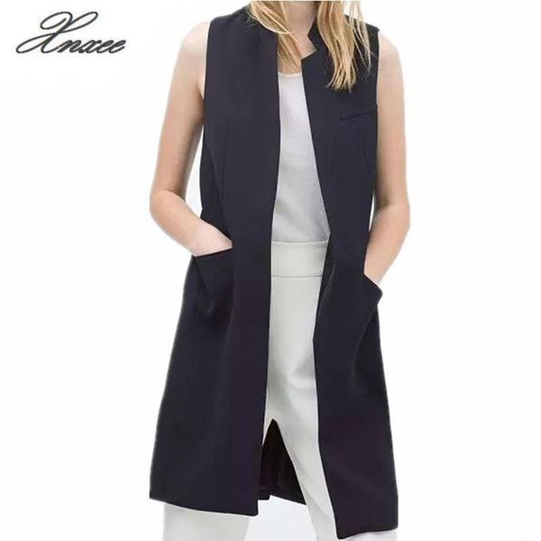 

women's vests xnxee blazer casual women vest waistcoat long suit female jacket coat black pockets office lady, Black;white