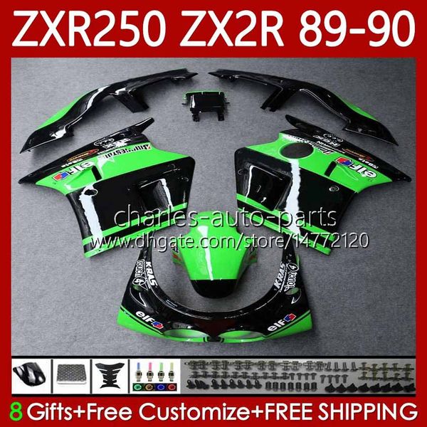 Estoque completo Kit de carroçaria verde para Kawasaki Ninja ZX 2 R R250 ZXR 250 ZX2R ZXR250 1989 1990 CORPO 84NO.78 ZX-2R ZXR-250 89-98 ZX-R250 ZX2 R 89 90 Fairing de motocicleta