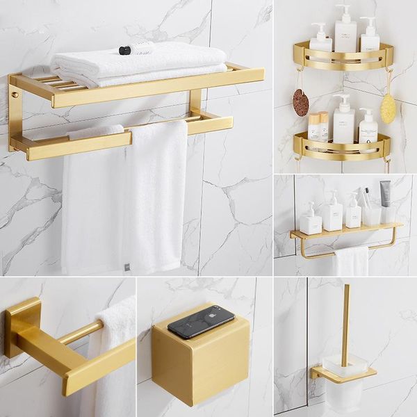 

bath accessory set bathroom accessories brushed gold shelf,towel rack,towel hanger paper holder,toilet brush holder hardware sets