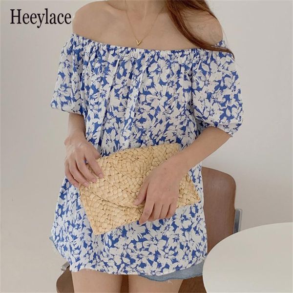 

women's blouses & shirts alien kitty florals slash neck all match oversize stylish 2021 chic femme prom loose printing short sleeves ca, White