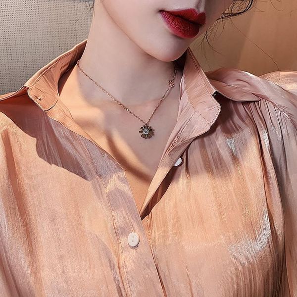 

pendant necklaces beautiful cute necklace simple style shiny zircon daisy flower original ladies birthday gift jewe, Silver