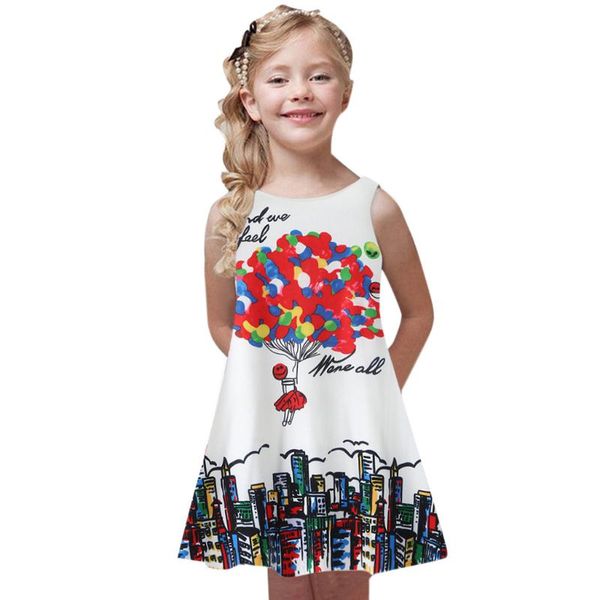 

4t-8t girls' digital printed sleeveless dress toddler girls summer princess kids baby printing party dresses girl's, Red;yellow