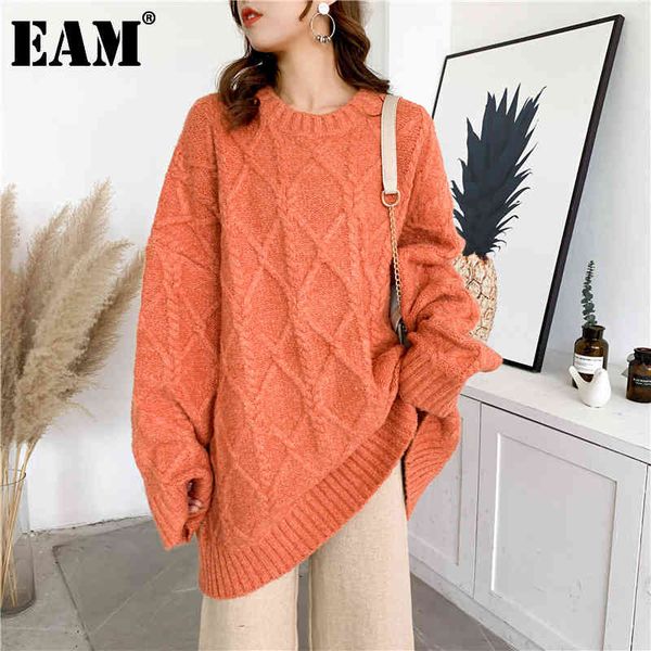 

[eam] orange big size knitting sweater loose fit round neck long sleeve women pullovers fashion autumn winter 1da699 21512, White