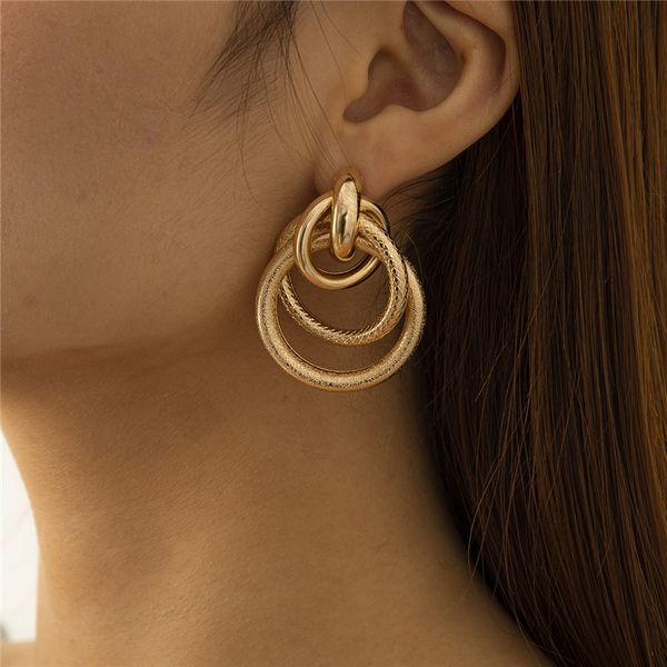 

european snake wind circle stud earrings metal twine three layers ear drop women hollow out geometric round earring jewelry accessories whol, Golden;silver