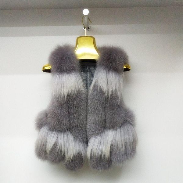 

women's fur & faux brand natural vest fashion whole warm coat winter long waistcoat real, Black