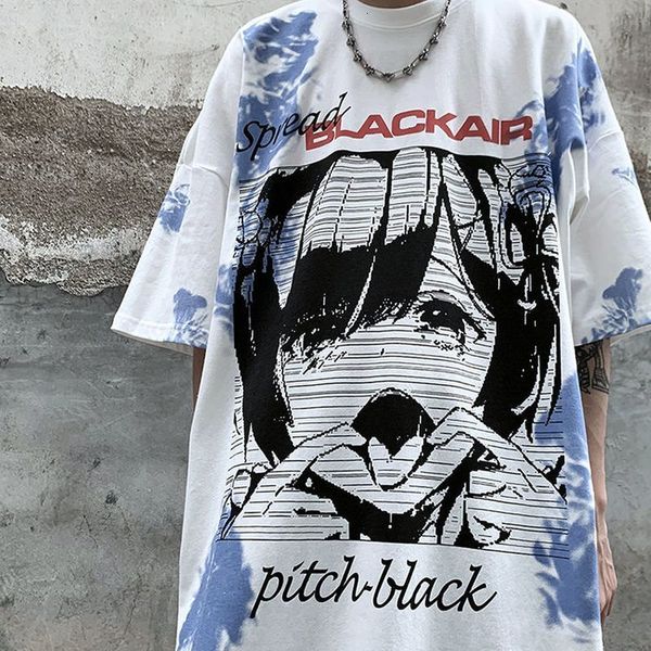 

women's t-shirt street hip hop men's and women's t-shirts, short sleeved shirts, 2d animated print tie dye, loose, korean, wh, White