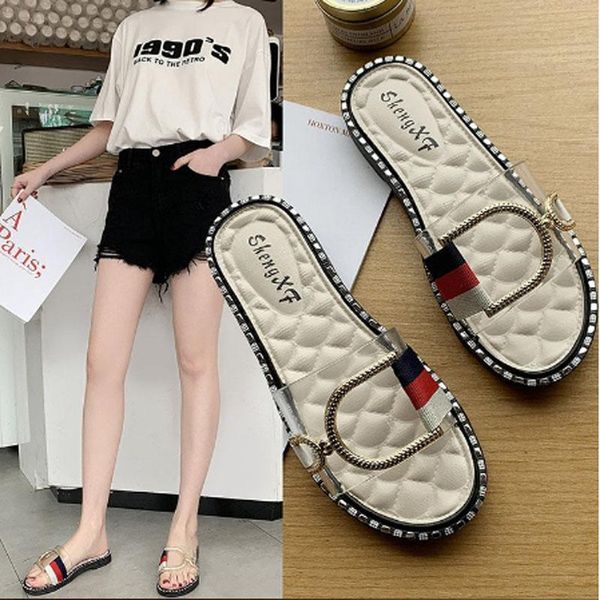 

slippers sandals women's flat shoes beach diamond casual, Black