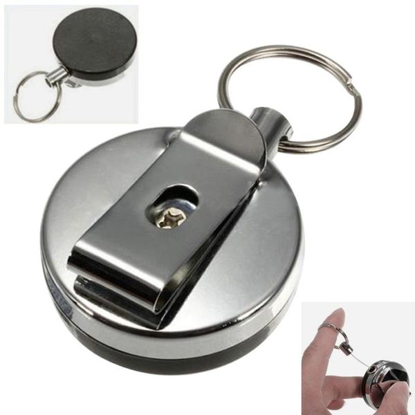 

keychains luxury quality retractable pull metal id lanyard name tag card recoil belt key ring chain clips, Silver