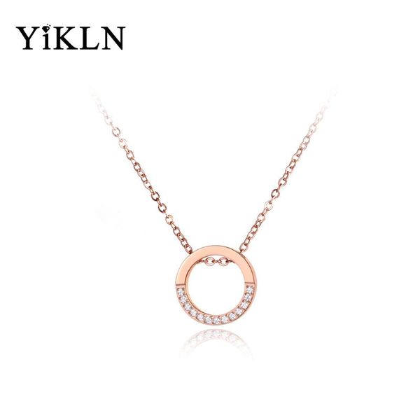 

yikln trendy office circle pendant chain jewelry mosaic rhinestones rose gold choker necklaces for women chirstmas gift yn19042 chains, Silver