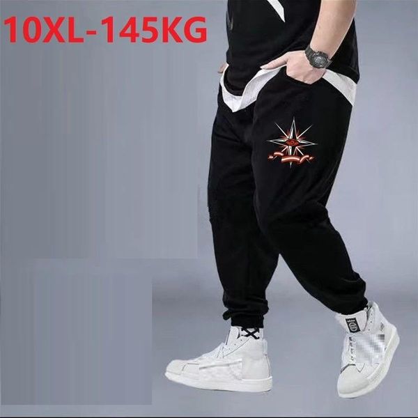 

spring sport wear cartoon pants sweatpants men plus size 8xl 9xl 10xl casual elasticity pencil men's, Black