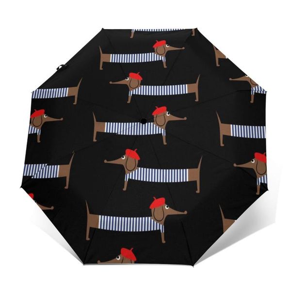 

umbrellas automatic umbrella cartoon parisian dachshund three-fold women men rain